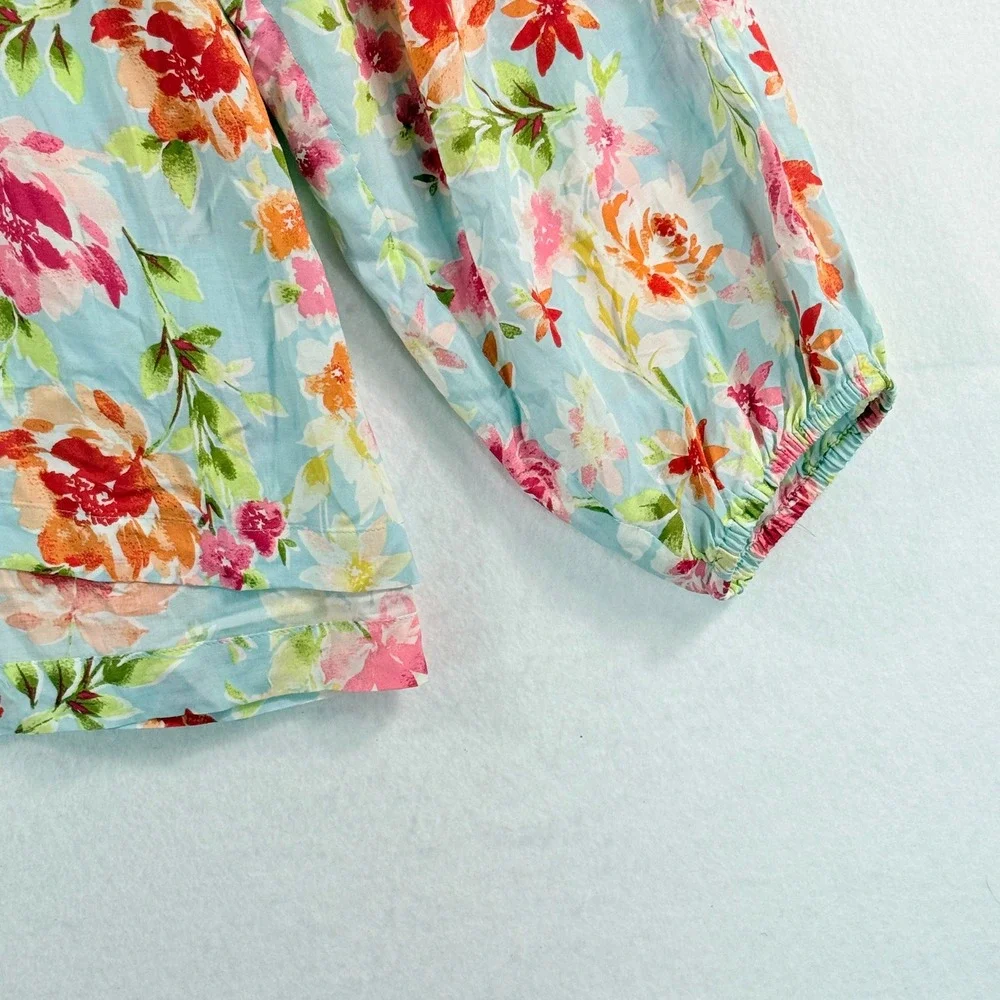 J. Jill Flowy Blouse Womens 3X Cold Shoulder Blue Floral Boho Cottagecore Top